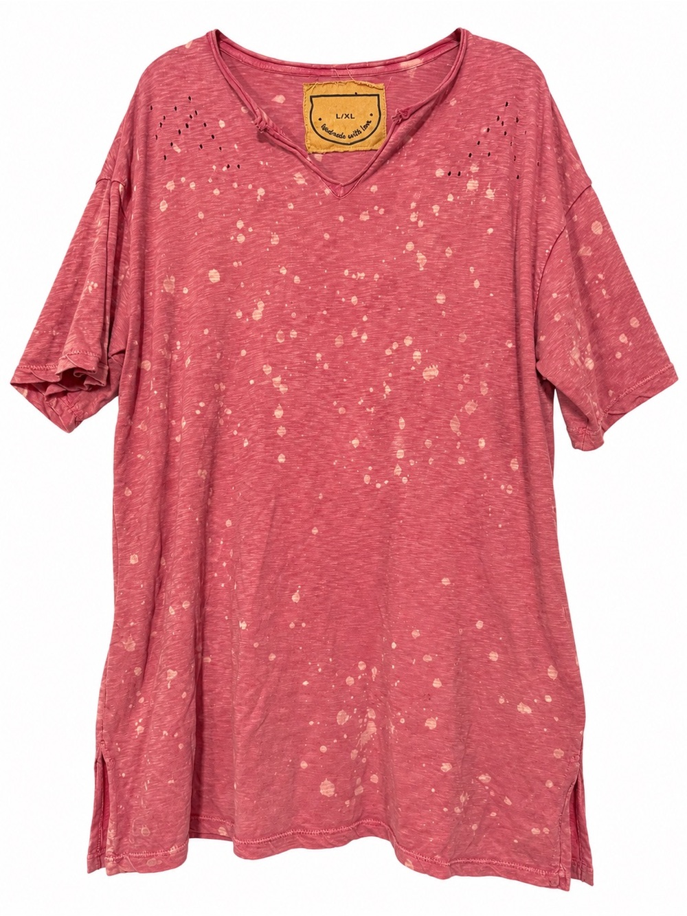 A Rare Bird Washed Rose Short-Sleeve Tee with Bleach-Splatter Detail